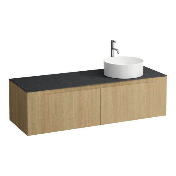 LAUFEN ARUN Zásuvkový element 1400, s 2 zásuvkami, s výrezom vpravo, s vrchnou doskou Ardesia Nera vr. otvoru pre batériu, 1405x505x390 mm, Špeciálne farby 990, H4151371519901