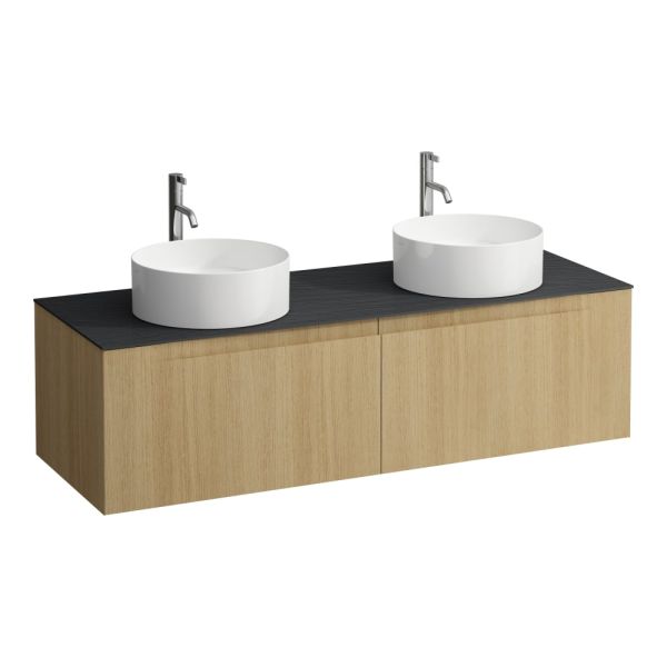 LAUFEN ARUN Zásuvkový element 1400, s 2 zásuvkami, s výrezom vľavo a vpravo, s vrchnou doskou Ardesia Nera vr. otvoru pre batériu, 1405x505x390 mm, Bledý dub 250, H4151391512501