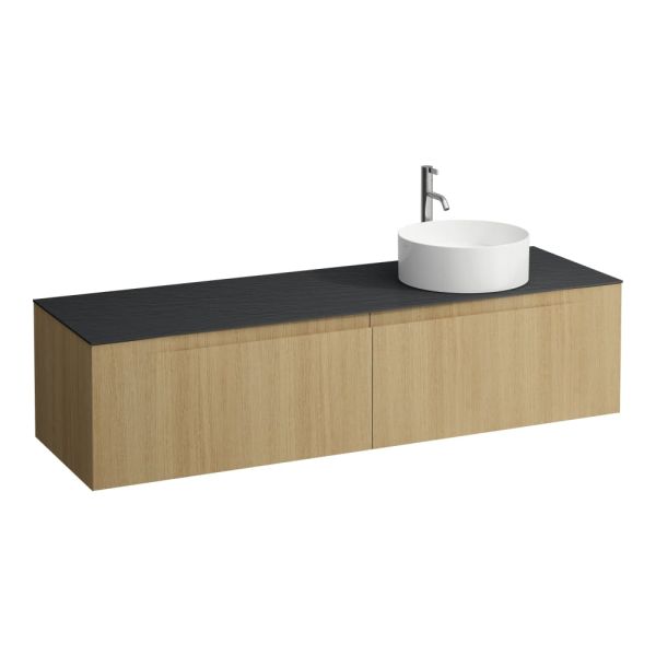 LAUFEN ARUN Zásuvkový element 1600, s 2 zásuvkami, s výrezom vpravo, s vrchnou doskou Ardesia Nera vr. otvoru pre batériu, 1605x505x390 mm, Bledý dub 250, H4151471512501