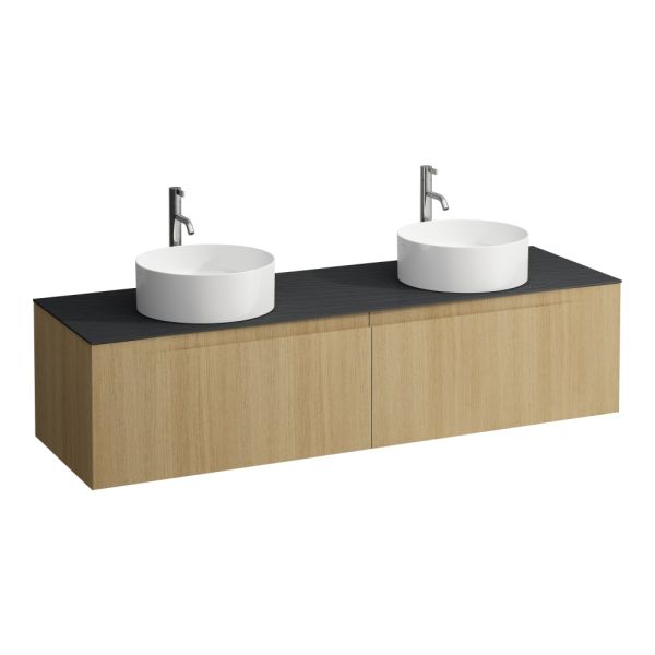 LAUFEN ARUN Zásuvkový element 1600, s 2 zásuvkami, s výrezom vľavo a vpravo, s vrchnou doskou Ardesia Nera vr. otvoru pre batériu, 1605x505x390 mm, Bledý dub 250, H4151491512501