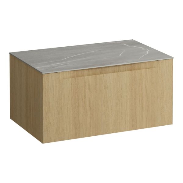 LAUFEN ARUN Zásuvkový element 800, s 1 zásuvkou, bez výrezu, s vrchnou doskou Piasentina Grigio, 805x505x390 mm, Bledý dub 250, H4161001512501