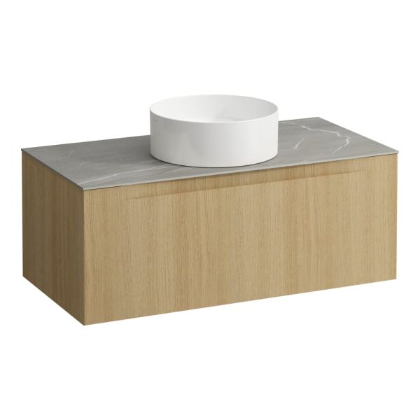 LAUFEN ARUN Zásuvkový element 1000, s 1 zásuvkou, s výrezom uprostred, s vrchnou doskou Piasentina Grigio, 1005x505x390 mm, Bledý dub 250, H4161111512501