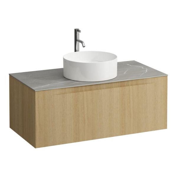 LAUFEN ARUN Zásuvkový element 1000, s 1 zásuvkou, s výrezom uprostred, s vrchnou doskou Piasentina Grigio vr. otvoru pre batériu, 1005x505x390 mm, Špeciálne farby 990, H4161151519901