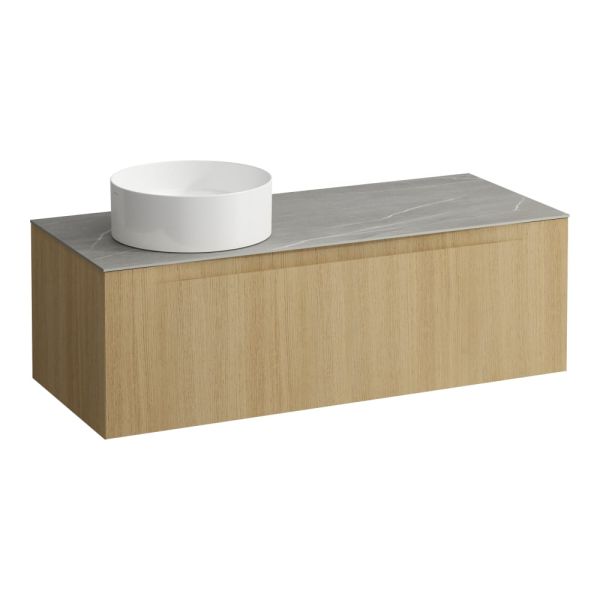 LAUFEN ARUN Zásuvkový element 1200, s 1 zásuvkou, s výrezom vľavo, s vrchnou doskou Piasentina Grigio, 1205x505x390 mm, Špeciálne farby 990, H4161221519901