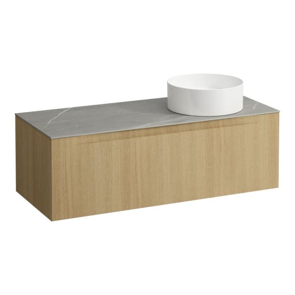 LAUFEN ARUN Zásuvkový element 1200, s 1 zásuvkou, s výrezom vpravo, s vrchnou doskou Piasentina Grigio, 1205x505x390 mm, Špeciálne farby 990, H4161231519901