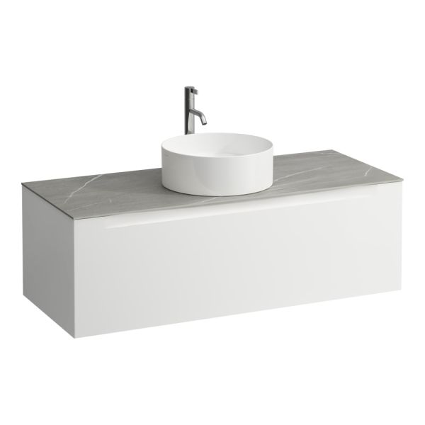 LAUFEN ARUN Zásuvkový element 1200, s 1 zásuvkou, s výrezom uprostred, s vrchnou doskou Piasentina Grigio vr. otvoru pre batériu, 1205x505x390 mm, Multicolour farby 999, H4161251519991