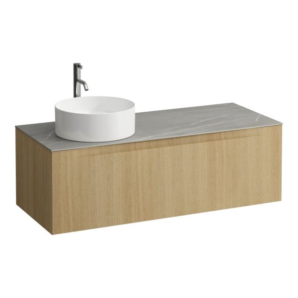 LAUFEN ARUN Zásuvkový element 1200, s 1 zásuvkou, s výrezom vľavo, s vrchnou doskou Piasentina Grigio vr. otvoru pre batériu, 1205x505x390 mm, Špeciálne farby 990, H4161261519901