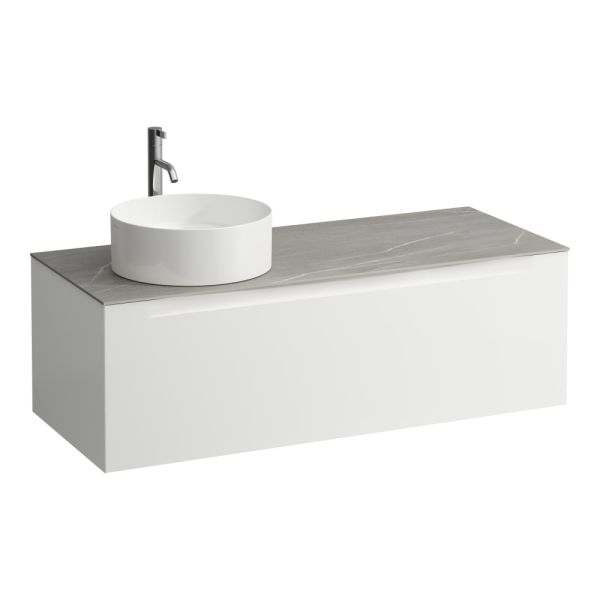 LAUFEN ARUN Zásuvkový element 1200, s 1 zásuvkou, s výrezom vľavo, s vrchnou doskou Piasentina Grigio vr. otvoru pre batériu, 1205x505x390 mm, Multicolour farby 999, H4161261519991