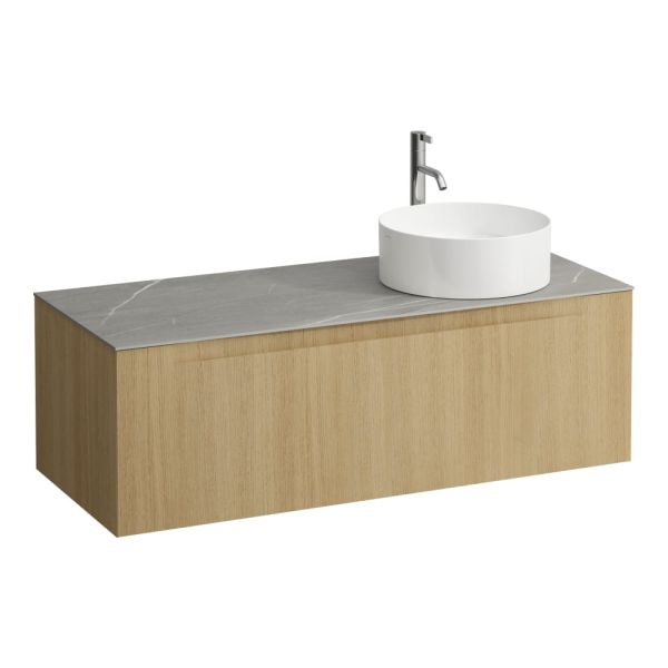 LAUFEN ARUN Zásuvkový element 1200, s 1 zásuvkou, s výrezom vpravo, s vrchnou doskou Piasentina Grigio vr. otvoru pre batériu, 1205x505x390 mm, Špeciálne farby 990, H4161271519901