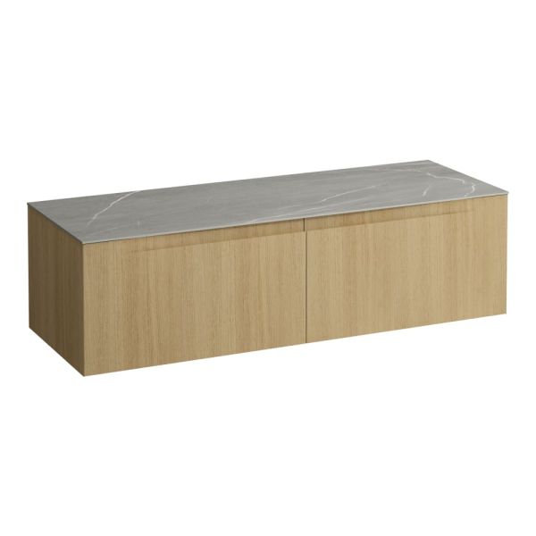 LAUFEN ARUN Zásuvkový element 1400, s 1 zásuvkou, bez výrezu, s vrchnou doskou Piasentina Grigio, 1405x505x390 mm, Bledý dub 250, H4161301512501