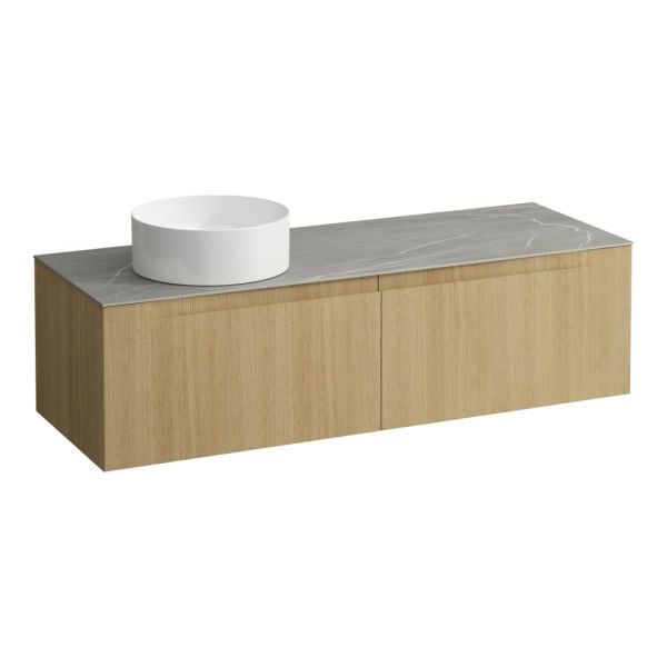 LAUFEN ARUN Zásuvkový element 1400, s 2 zásuvkami, s výrezom vľavo, s vrchnou doskou Piasentina Grigio, 1405x505x390 mm, Bledý dub 250, H4161321512501