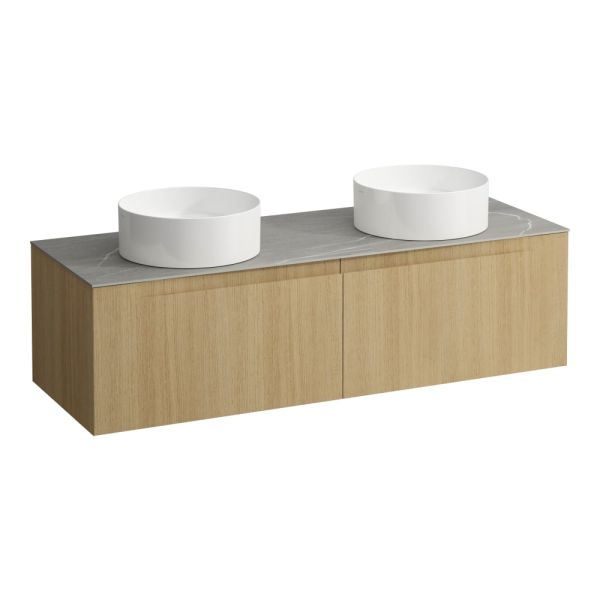 LAUFEN ARUN Zásuvkový element 1400, s 2 zásuvkami, s výrezom vľavo a vpravo, s vrchnou doskou Piasentina Grigio, 1405x505x390 mm, Špeciálne farby 990, H4161341519901