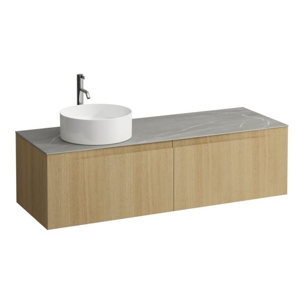 LAUFEN ARUN Zásuvkový element 1400, s 2 zásuvkami, s výrezom vľavo, s vrchnou doskou Piasentina Grigio vr. otvoru pre batériu, 1405x505x390 mm, Špeciálne farby 990, H4161361519901