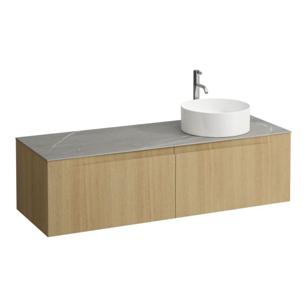 LAUFEN ARUN Zásuvkový element 1400, s 2 zásuvkami, s výrezom vpravo, s vrchnou doskou Piasentina Grigio vr. otvoru pre batériu, 1405x505x390 mm, Špeciálne farby 990, H4161371519901