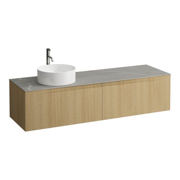 LAUFEN ARUN Zásuvkový element 1600, s 2 zásuvkami, s výrezom vľavo, s vrchnou doskou Piasentina Grigio vr. otvoru pre batériu, 1605x505x390 mm, Špeciálne farby 990, H4161461519901