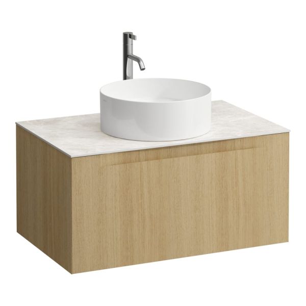 LAUFEN ARUN Zásuvkový element 800, s 1 zásuvkou, s výrezom uprostred, s vrchnou doskou Botticino Crema vr. otvoru pre batériu, 805x505x390 mm, Bledý dub 250, H4171051512501