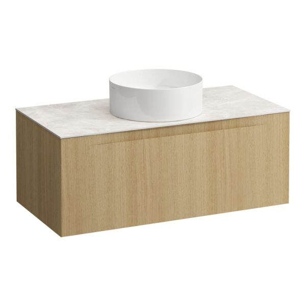 LAUFEN ARUN Zásuvkový element 1000, s 1 zásuvkou, s výrezom uprostred, s vrchnou doskou Botticino Crema, 1005x505x390 mm, Bledý dub 250, H4171111512501