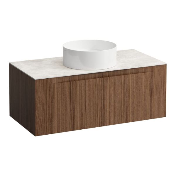 LAUFEN ARUN Zásuvkový element 1000, s 1 zásuvkou, s výrezom uprostred, s vrchnou doskou Botticino Crema, 1005x505x390 mm, Noce Canaletto – drevená dyha 630, H4171111516301