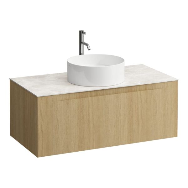 LAUFEN ARUN Zásuvkový element 1000, s 1 zásuvkou, s výrezom uprostred, s vrchnou doskou Botticino Crema vr. otvoru pre batériu, 1005x505x390 mm, Bledý dub 250, H4171151512501