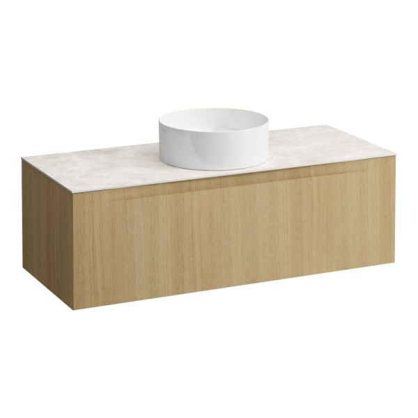 LAUFEN ARUN Zásuvkový element 1200, s 1 zásuvkou, s výrezom uprostred, s vrchnou doskou Botticino Crema, 1205x505x390 mm, Špeciálne farby 990, H4171211519901