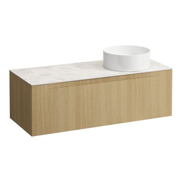 LAUFEN ARUN Zásuvkový element 1200, s 1 zásuvkou, s výrezom vpravo, s vrchnou doskou Botticino Crema, 1205x505x390 mm, Bledý dub 250, H4171231512501