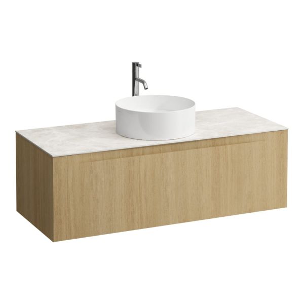 LAUFEN ARUN Zásuvkový element 1200, s 1 zásuvkou, s výrezom uprostred, s vrchnou doskou Botticino Crema vr. otvoru pre batériu, 1205x505x390 mm, Špeciálne farby 990, H4171251519901