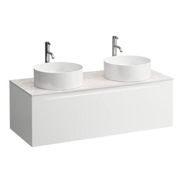 LAUFEN ARUN Zásuvkový element 1200, s 1 zásuvkou, s výrezom vľavo a vpravo, s vrchnou doskou Botticino Crema vr. otvoru pre batériu, 1205x505x390 mm, Multicolour farby 999, H4171291519991