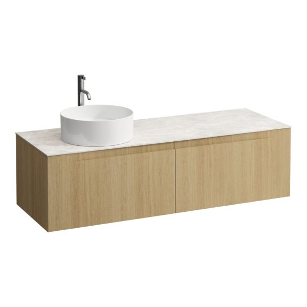 LAUFEN ARUN Zásuvkový element 1400, s 2 zásuvkami, s výrezom vľavo, s vrchnou doskou Botticino Crema vr. otvoru pre batériu, 1405x505x390 mm, Špeciálne farby 990, H4171361519901