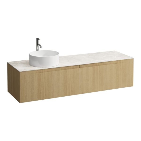 LAUFEN ARUN Zásuvkový element 1600, s 2 zásuvkami, s výrezom vľavo, s vrchnou doskou Botticino Crema vr. otvoru pre batériu, 1605x505x390 mm, Bledý dub 250, H4171461512501