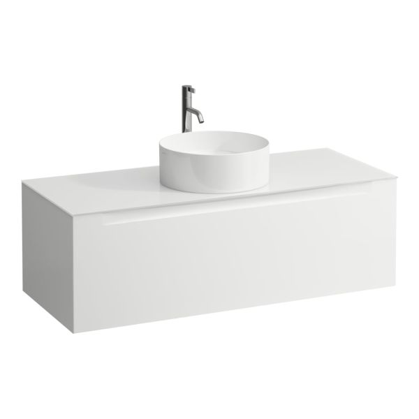 LAUFEN ARUN Zásuvkový element 1200, s 1 zásuvkou, s výrezom uprostred, so sklenenou vrchnou doskou vr. otvoru pre batériu, 1205x505x390 mm, Multicolour farby 999, H4181251519991