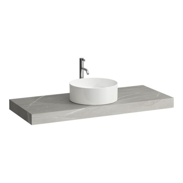 LAUFEN ARUN Umývadlová doska 1200, s výrezom uprostred, hrúbka 80 mm, vr. otvoru pre batériu, vr. 2 nástenných držiakov, 1205x505x80 mm, Výber kamenných dekorov 770, H4191251517701