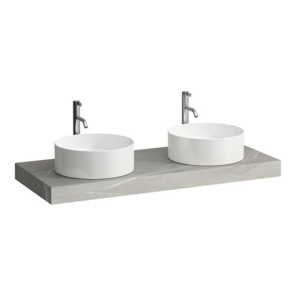 LAUFEN ARUN Umývadlová doska 1200, s výrezom vľavo a vpravo, hrúbka 80 mm, vr. otvoru pre batériu, vr. 2 nástenných držiakov, 1205x505x80 mm, Výber kamenných dekorov 770, H4191291517701