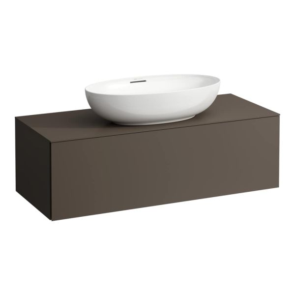 LAUFEN ILBAGNOALESSI Zásuvkový element 1200, s 1 zásuvkou, s výrezom uprostred, pre umývadlá H818975/6, H818977/8, 1200x500x370 mm, Tmavohnedá 429, H4303110974291