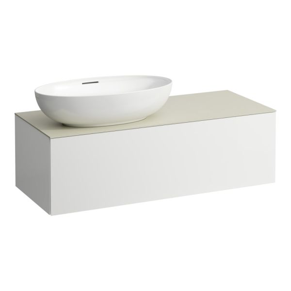 LAUFEN ILBAGNOALESSI Zásuvkový element 1200, s 1 zásuvkou, s výrezom vľavo, top Calce Avorio vr. otvoru pre batériu, pre umývadlo H818977/8, 1200x500x370 mm, Multicolour farby 999, H4313100979991