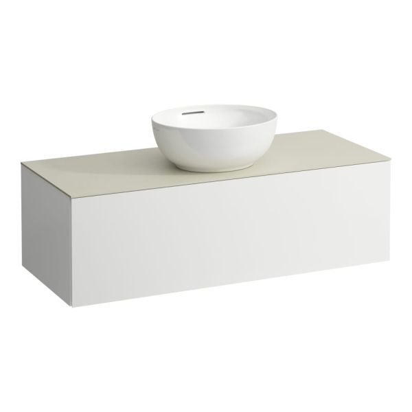 LAUFEN ILBAGNOALESSI Zásuvkový element 1200, s 1 zásuvkou, s výrezom uprostred, top Calce Avorio vr. otvoru pre batériu, pre umývadlo H818975/6, H818977/8, 1200x500x370 mm, Špeciálne farby 990, H4313150979901