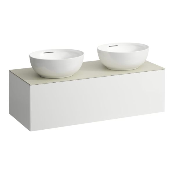 LAUFEN ILBAGNOALESSI Zásuvkový element 1200, s 1 zásuvkou, s výrezom vľavo a vpravo, top Calce Avorio vr. otvoru pre batériu, pre umývadlo H818975/6, 1200x500x370 mm, Špeciálne farby 990, H4313180979901