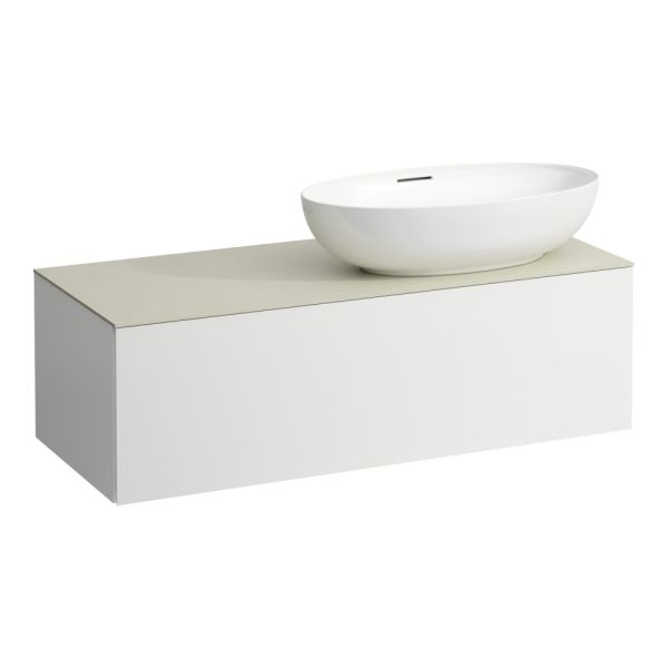 LAUFEN ILBAGNOALESSI Zásuvkový element 1200, s 1 zásuvkou, s výrezom vpravo, top Calce Avorio vr. otvoru pre batériu, pre umývadlo H818977/8, 1200x500x370 mm, Biela matná 260, H4313190972601