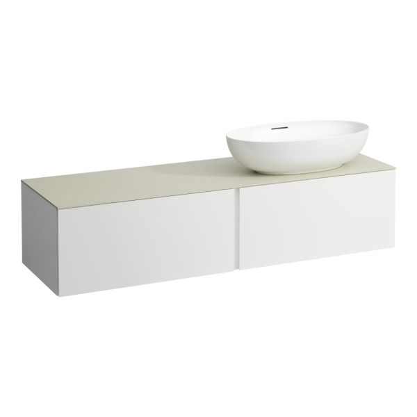 LAUFEN ILBAGNOALESSI Zásuvkový element 1600, s 2 zásuvkami, s výrezom vpravo, top Calce Avorio, pre umývadlo H818975/6, H818977/8, 1600x500x370 mm, Biela matná 260, H4313530972601