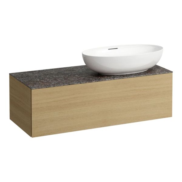 LAUFEN ILBAGNOALESSI Zásuvkový element 1200, s 1 zásuvkou, s výrezom vpravo, top Marrone Naturale, pre umývadlo H818975/6, H818977/8, 1200x500x370 mm, Bledý dub 250, H4323130972501