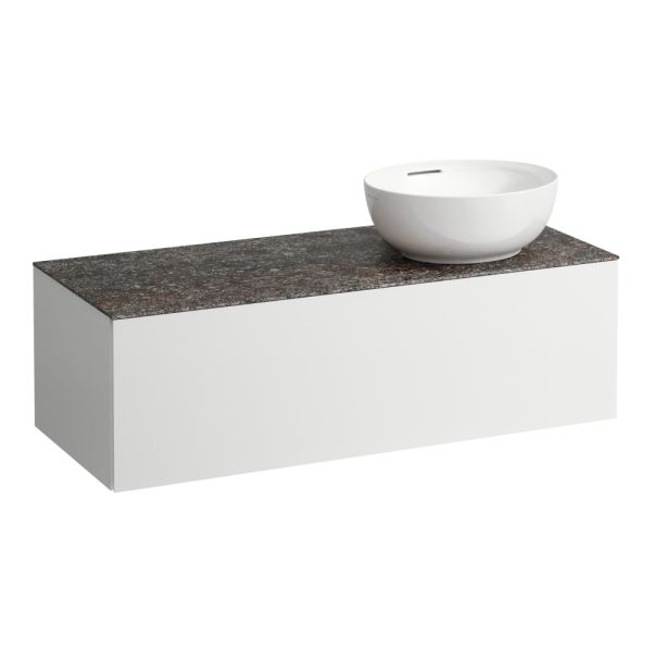 LAUFEN ILBAGNOALESSI Zásuvkový element 1200, s 1 zásuvkou, s výrezom vpravo, top Marrone Naturale vr. otvoru pre batériu, pre umývadlo H818975/6, 1200x500x370 mm, Biela matná 260, H4323170972601