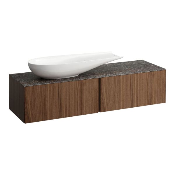 LAUFEN ILBAGNOALESSI Zásuvkový element 1600, s 2 zásuvkami, s výrezom vľavo, top Marrone Naturale, pre umývadlo H818974, 1600x500x370 mm, Noce Canaletto – drevená dyha 630, H4323420976301