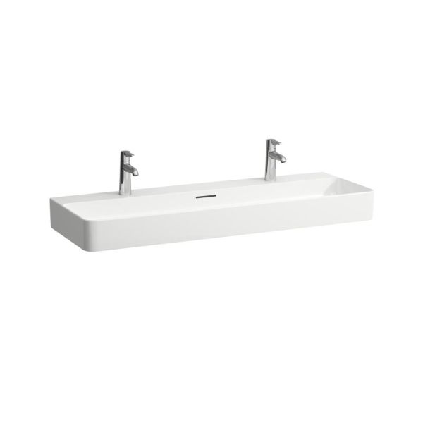 LAUFEN VAL Umývadlo s dvoma otvormi pre dve batérie s prepadom, SaphirKeramik, 1200x420 mm, farba Biela LCC, H8102894001071