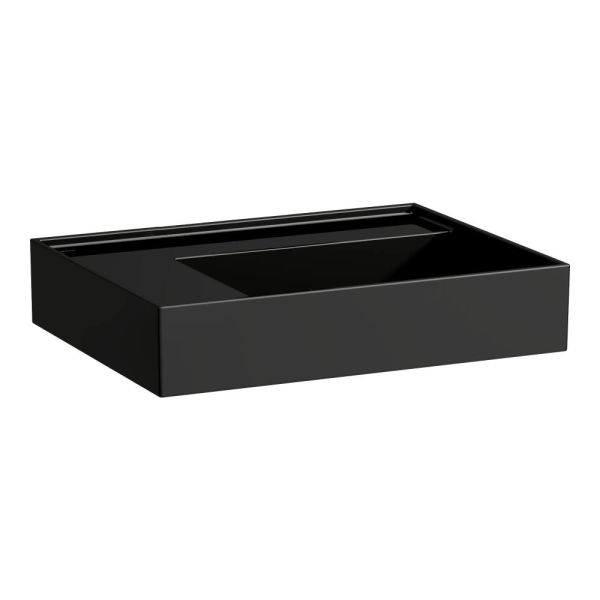 LAUFEN Kartell LAUFEN Umývadlo, odkladacia plocha vľavo, so skrytým odpadom bez otvoru pre batériu, bez prepadu, SaphirKeramik, 600x460 mm, farba Čierna lesklá, H8103350201121