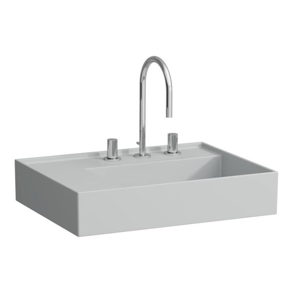 LAUFEN Kartell LAUFEN Umývadlo, odkladacia plocha vľavo, so skrytým odpadom s tromi otvormi pre batériu, bez prepadu, SaphirKeramik, 600x460 mm, farba Šedá mat, H8103357591581