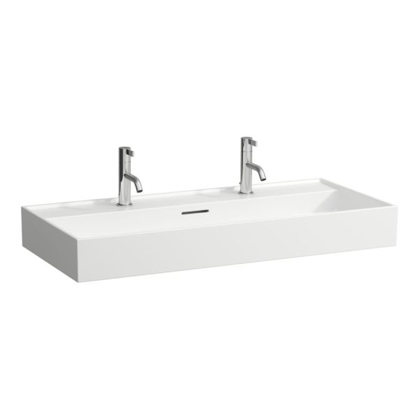 LAUFEN Kartell LAUFEN Umývadlo s dvoma otvormi pre dve batérie s prepadom, 1000x460 mm, farba Čierna lesklá, H8103370201071