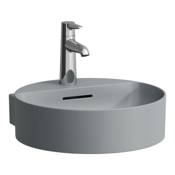LAUFEN VAL Umývadlo s jedným otvorom pre batériu uprostred s prepadom, SaphirKeramik, 400x425 mm, farba Grafit mat, H8112817581041