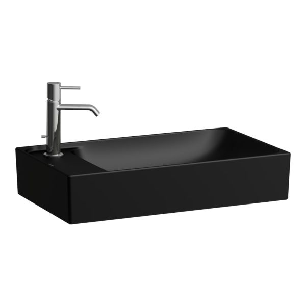 LAUFEN MEDA Umývadlová misa, s armatúrnou doskou vľavo s armatúrovou doskou vľavo, s jedným otvorom pre batériu vľavo, bez prepadu, 600x350 mm, farba Čierna matná, H8121137161131