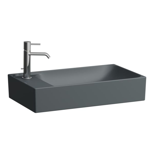 LAUFEN MEDA Umývadlová misa, s armatúrnou doskou vľavo s armatúrovou doskou vľavo, s jedným otvorom pre batériu vľavo, bez prepadu, 600x350 mm, farba Grafit mat, H8121137581131