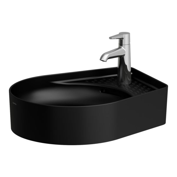 LAUFEN VAL Umývadlová misa, s odkladacou plochou s jedným otvorom pre batériu uprostred s prepadom, SaphirKeramik, 500x400 mm, farba Čierna matná, H8122817161041