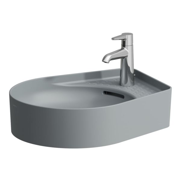 LAUFEN VAL Umývadlová misa, s odkladacou plochou s jedným otvorom pre batériu uprostred s prepadom, SaphirKeramik, 500x400 mm, farba Grafit mat, H8122817581041